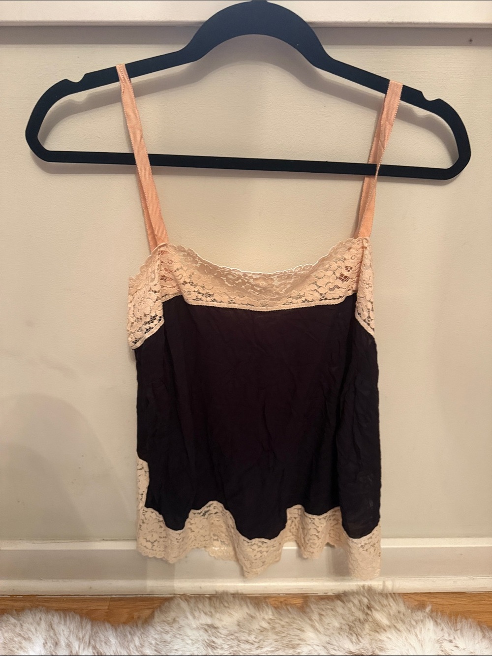 Free People Black Cami with Blush Lace Trim